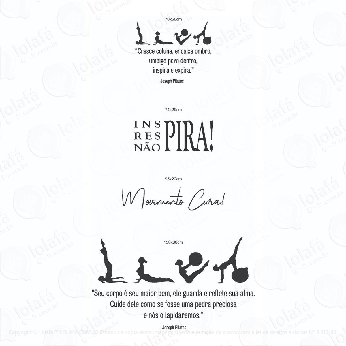 kit 4 adesivos decorativos de paredes para pilates mod:1445