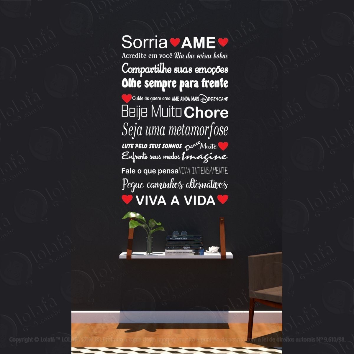 adesivo decorativo parede sorria ame acredite coração mod:1499