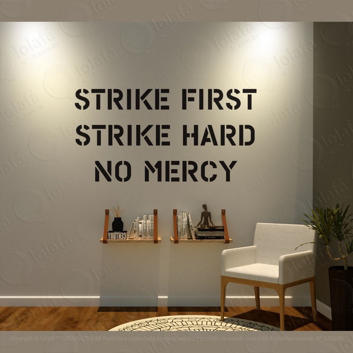 adesivo parede strike first strike hard no mercy mod:1547