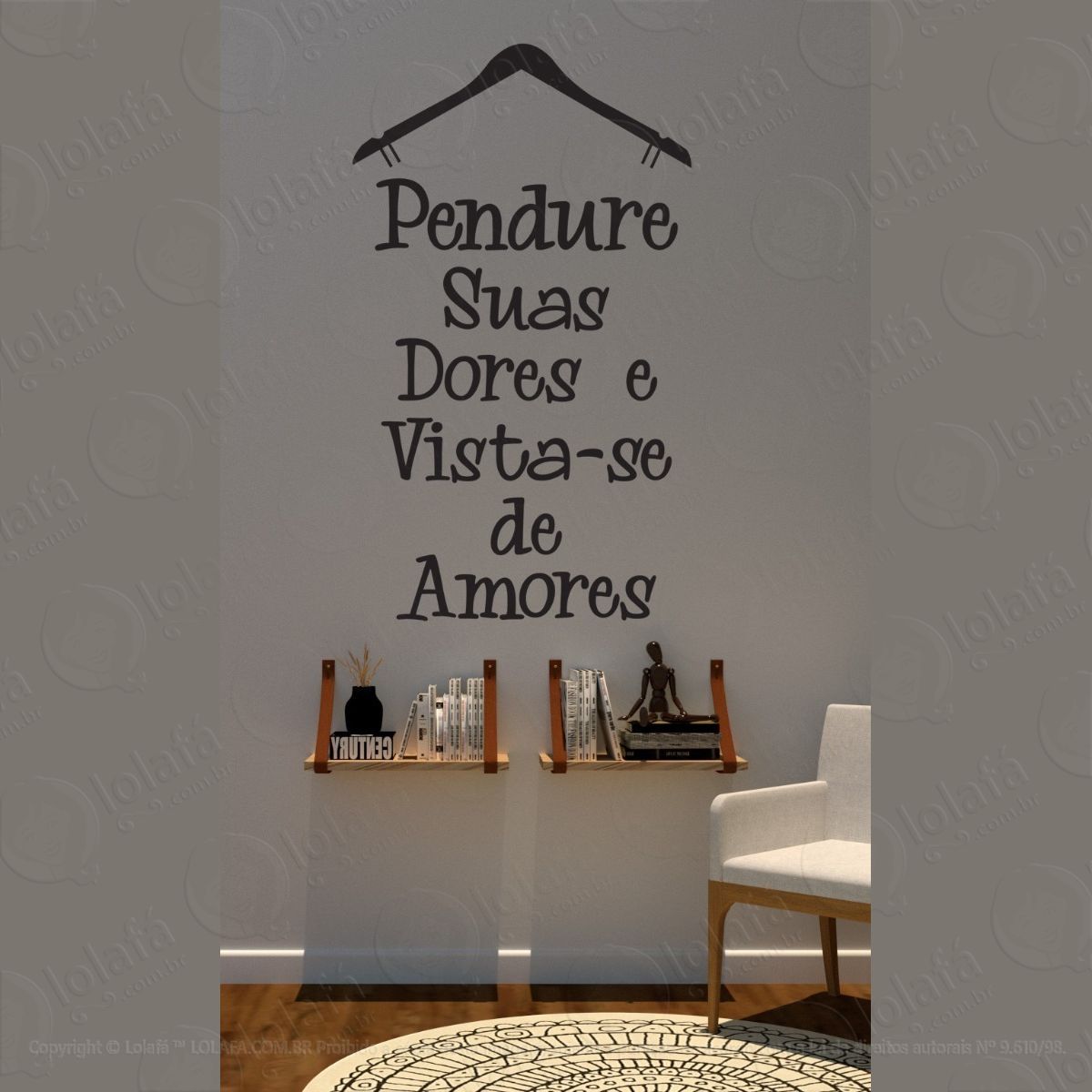 adesivos de parede frases pendure suas dores mod:1552