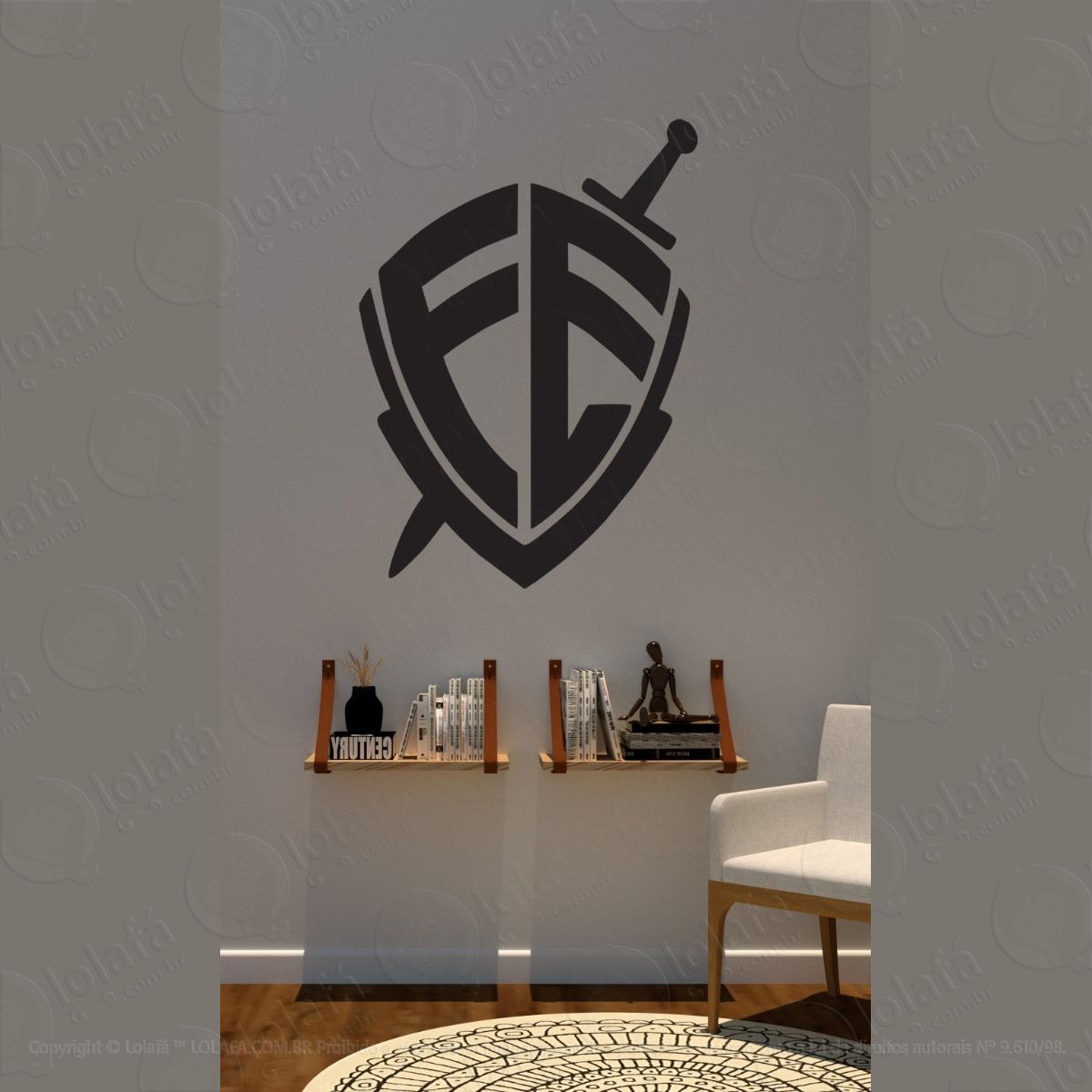 adesivo decorativo frases para paredes escudo fé mod:1565