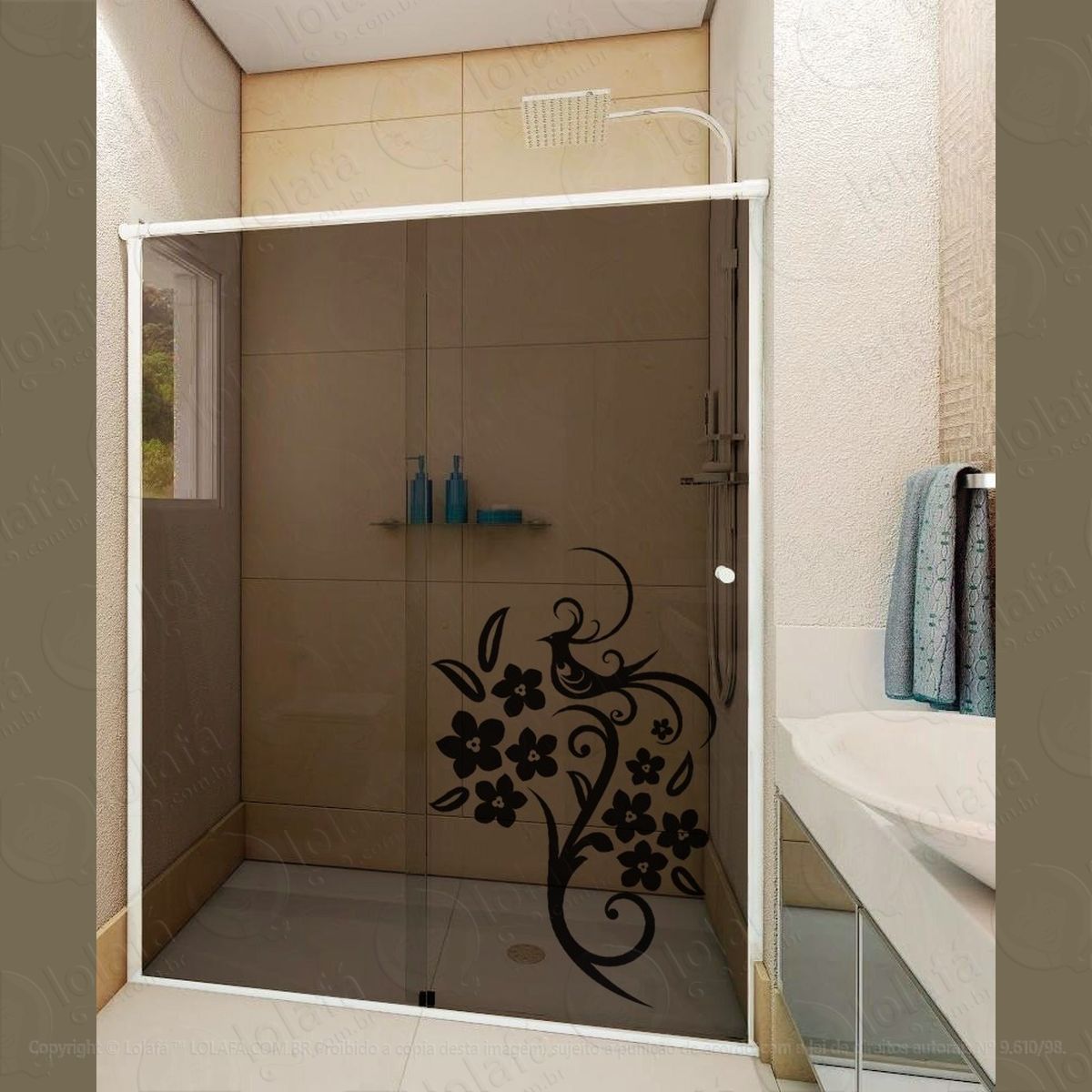 adesivo decorativo floral para banheiro box blindex mod:1603