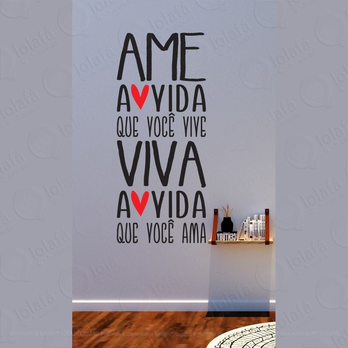 adesivo parede frase bob marley ame a vida que você vive mod:1679