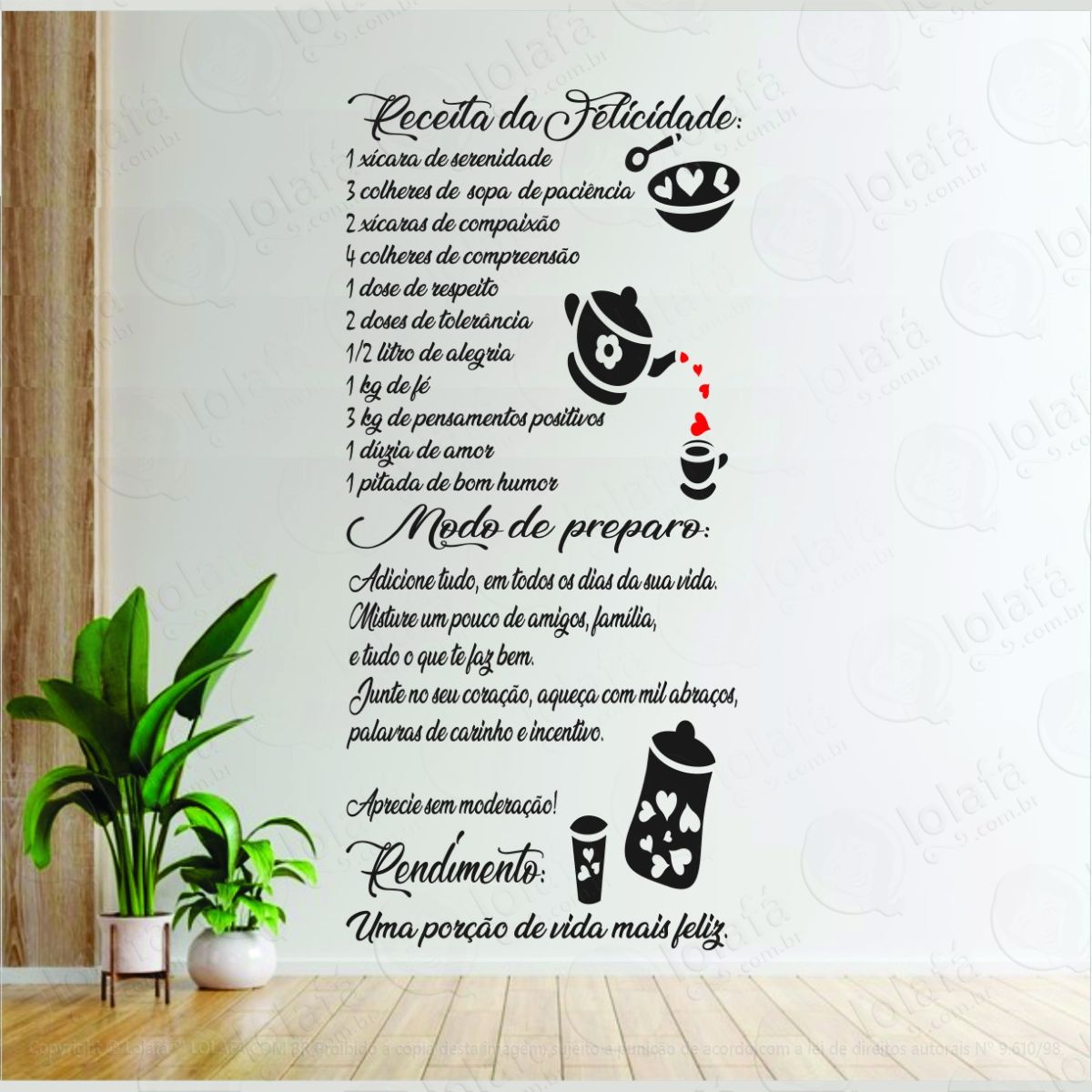 Adesivo De Parede Receita Da Felicidade Decoração Para Casa Mod:1772