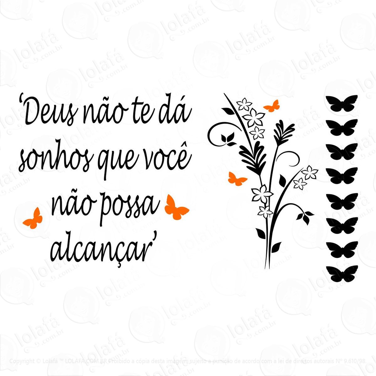 adesivos de geladeira parede floral e frase com borboletas mod:1806