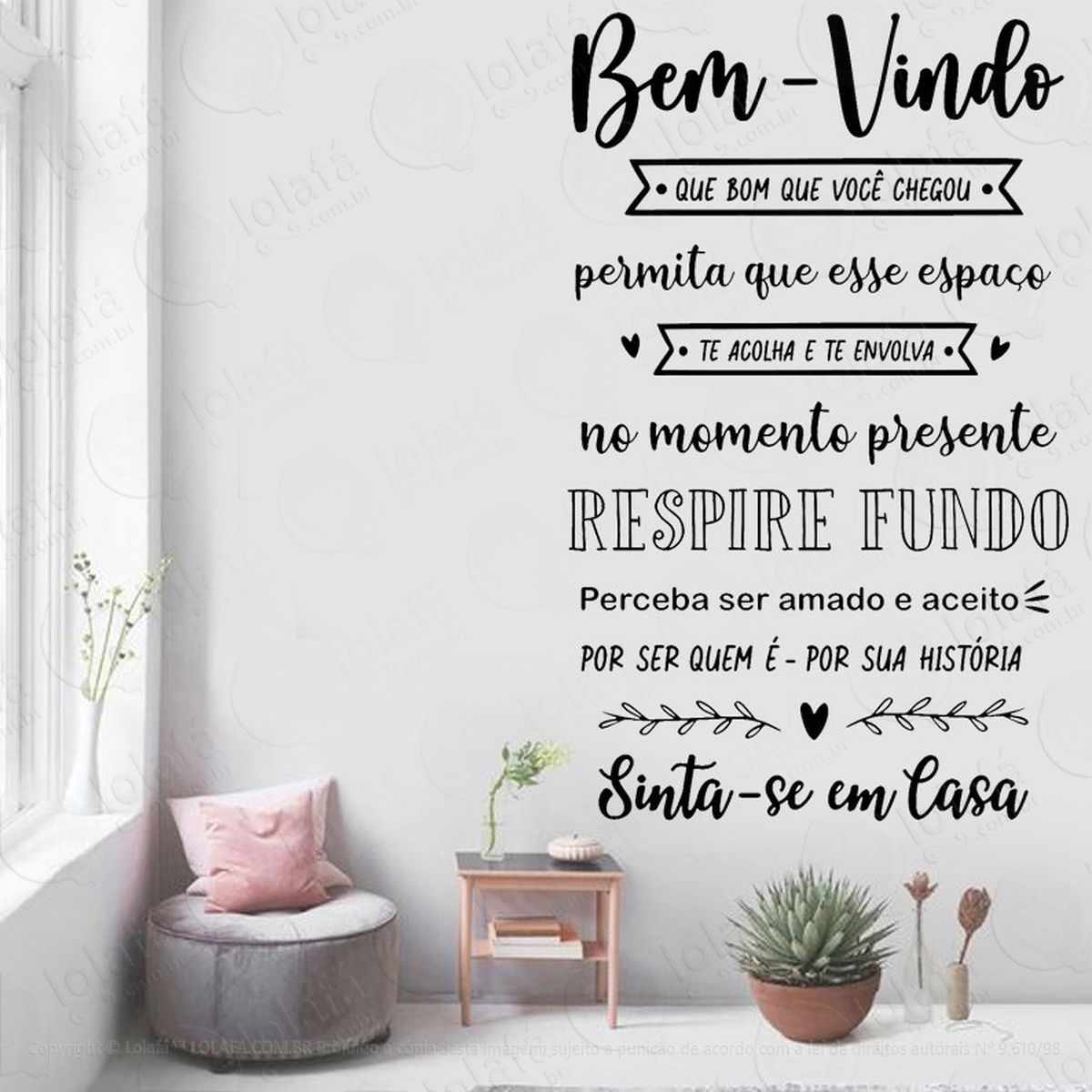 adesivo de parede frase bem vindo que bom que você chegou mod:1887