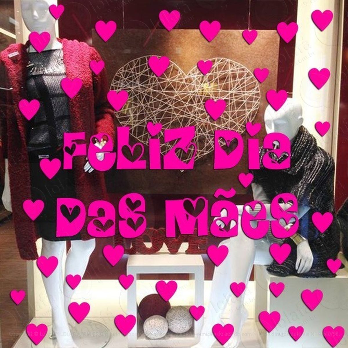 adesivo decorativo vitrine feliz dia das mães letra coração mod:1904