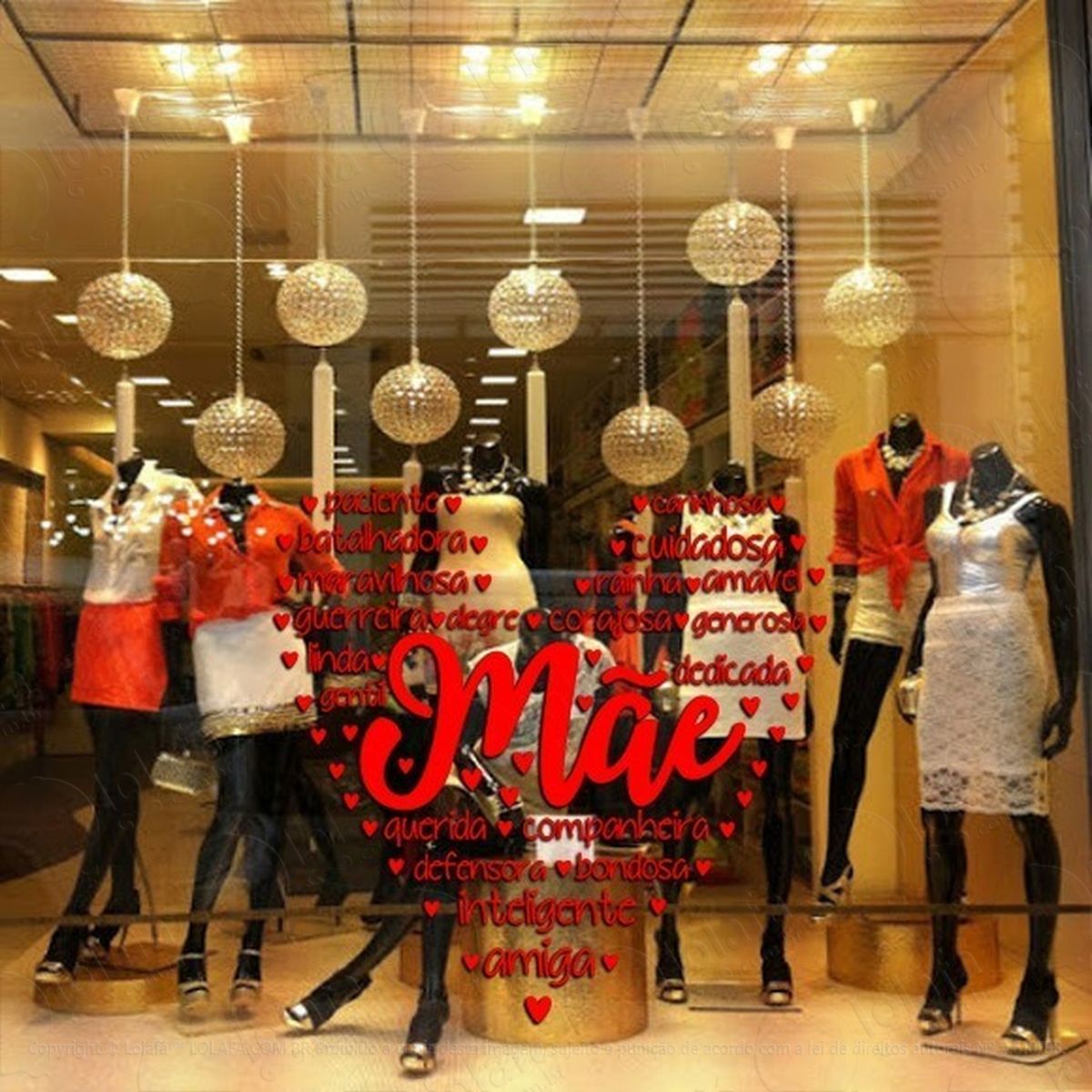 adesivo decorativo vitrine dia das mães coração palavras mod:1908