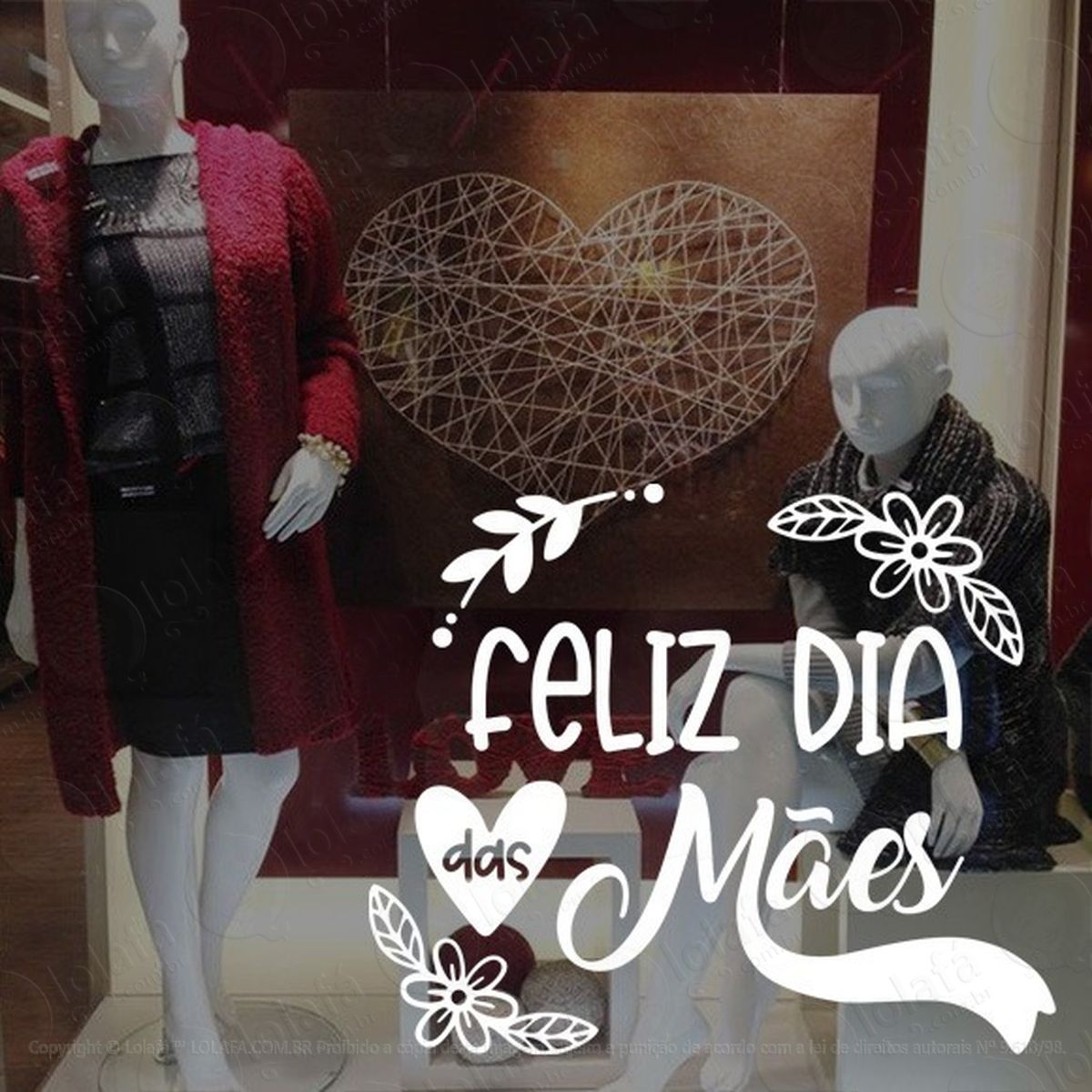 adesivo decorativo vitrine feliz dia das mães flores mod:1909