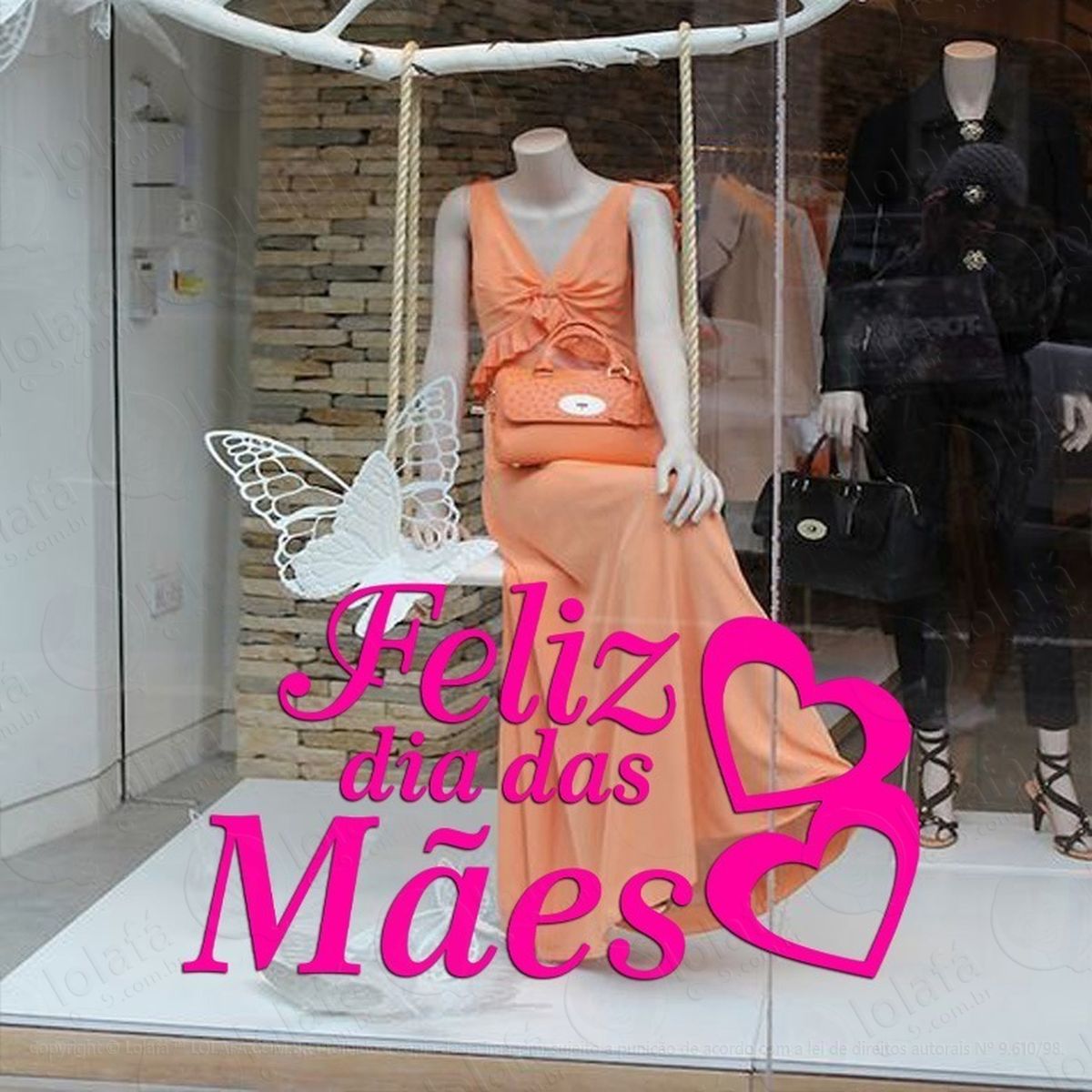 adesivo decorativo vitrine feliz dia das mães coração mod:1931