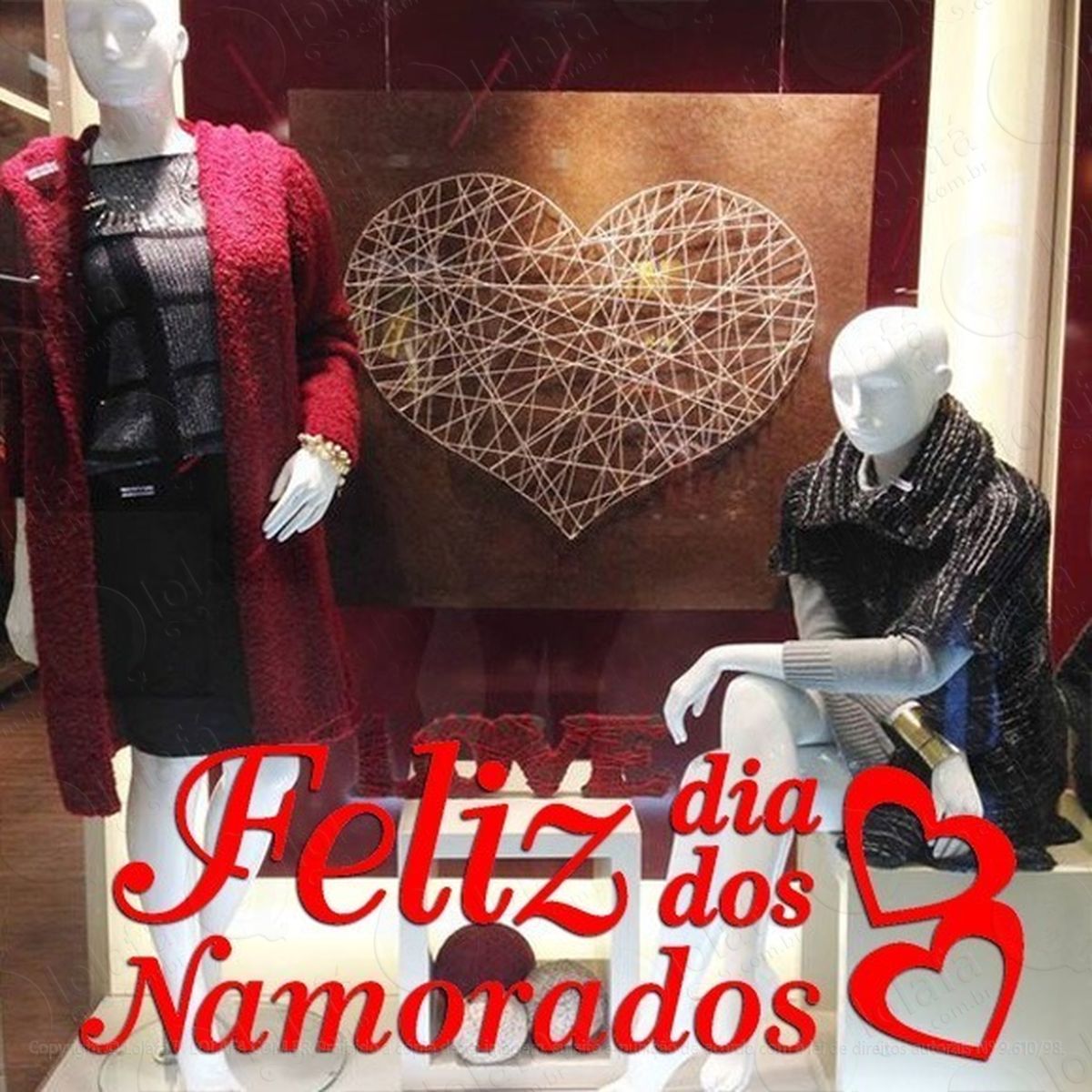 Adesivo Decorativo Vitrine Feliz Dia Dos Namorados Corações Mod:1937
