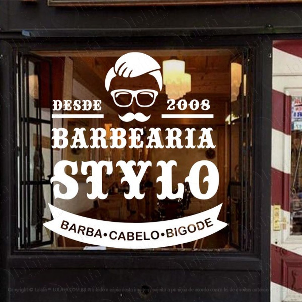 adesivo de vitrine para barbearia barbeiro personalizado mod:1954