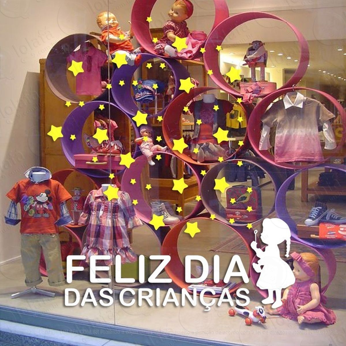Adesivo Decorativo Vitrine Feliz Dia Das Crianças Estrelas Mod:2028