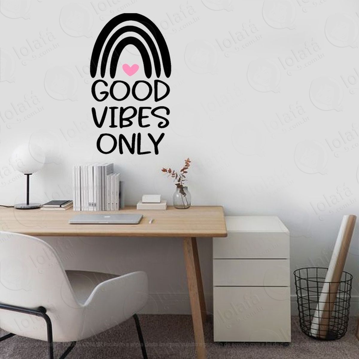 adesivo de parede frase positiva good vibes only arco-íris mod:2030