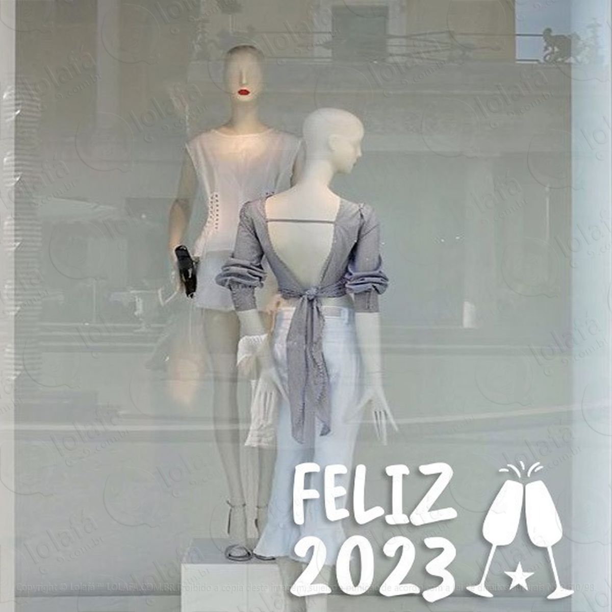 adesivo decorativo vitrine feliz ano novo taças mod:2031