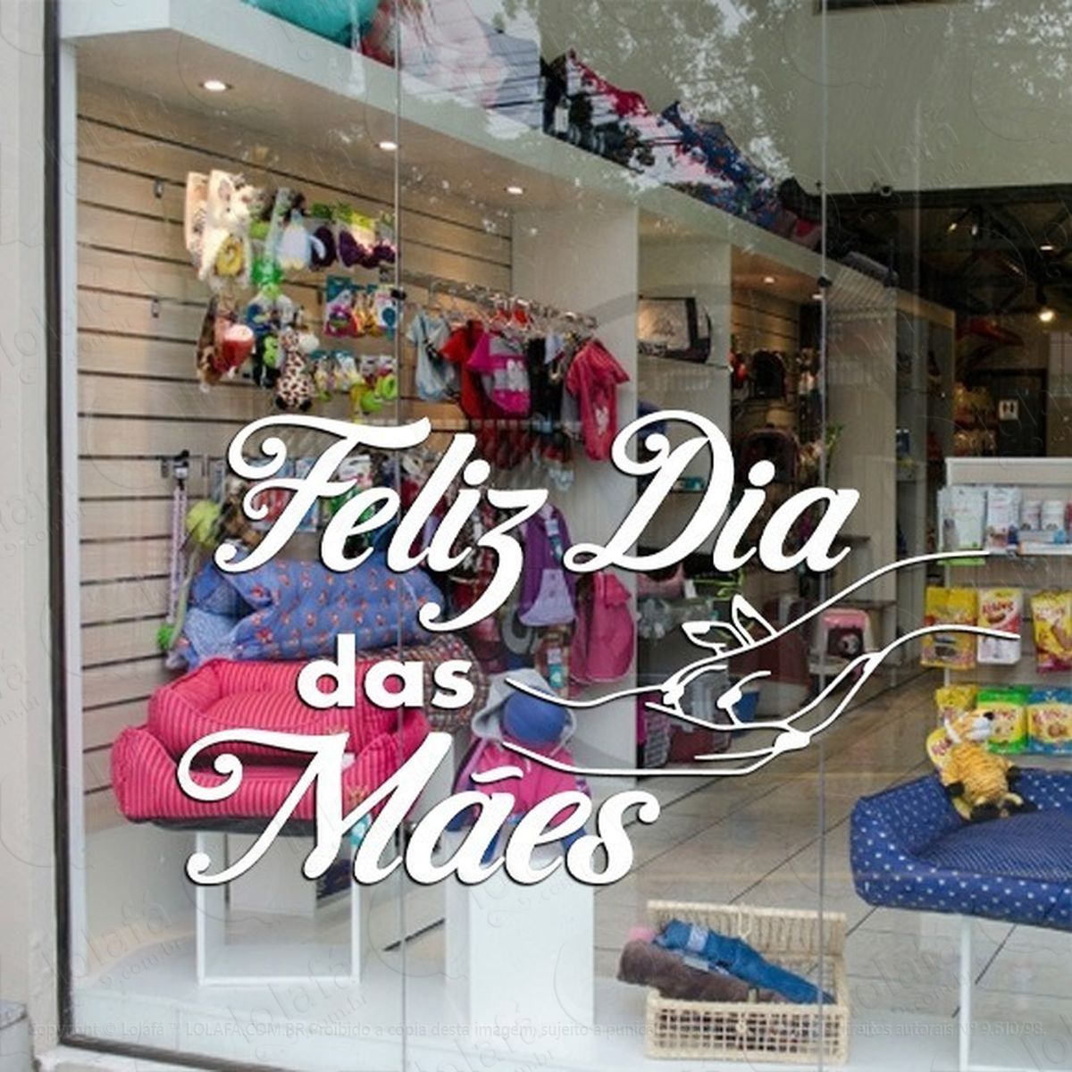 adesivo decorativo vitrine dia das mães pet shop mão e pata mod:2034
