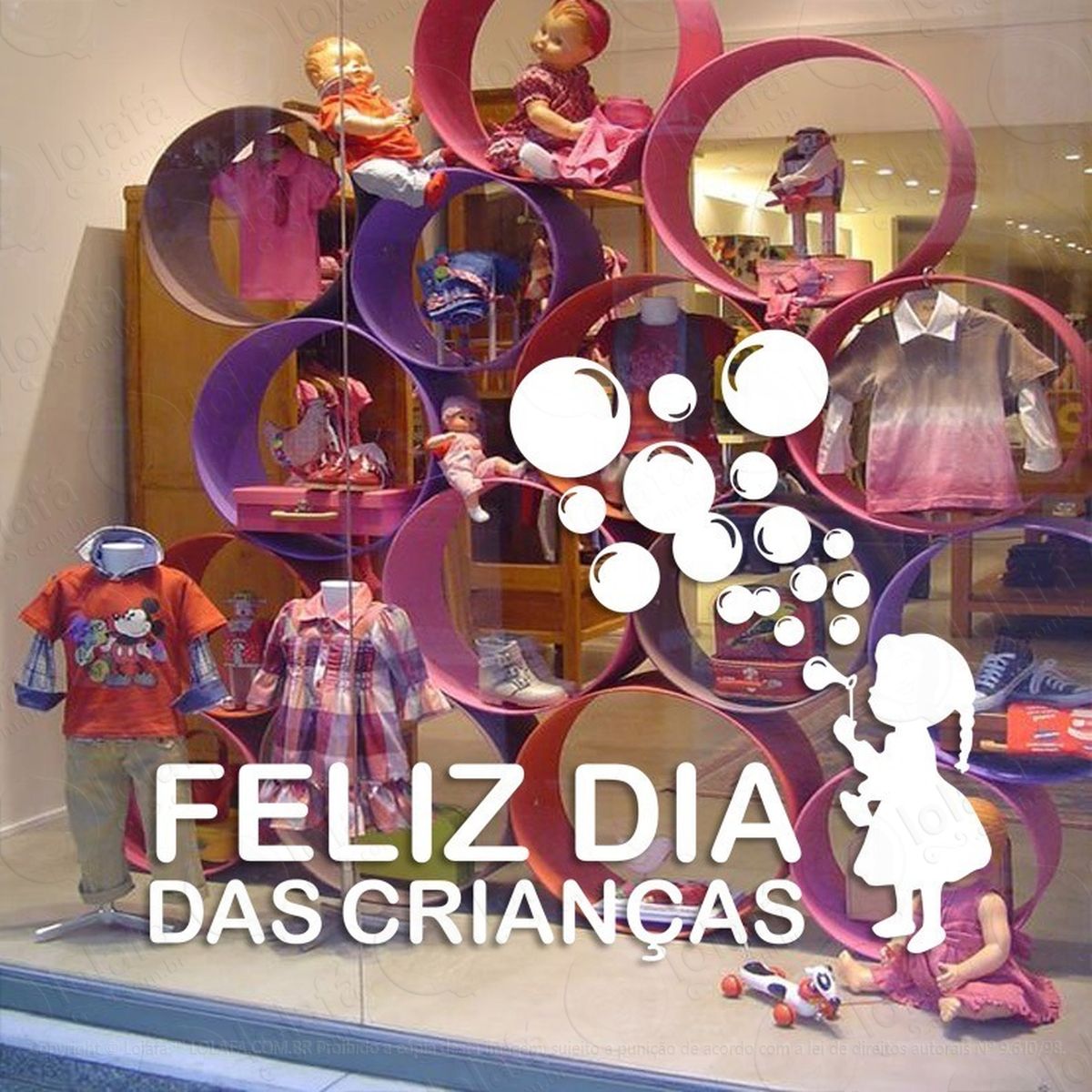 adesivo decorativo vitrine feliz dia das crianças bolhas mod:2065