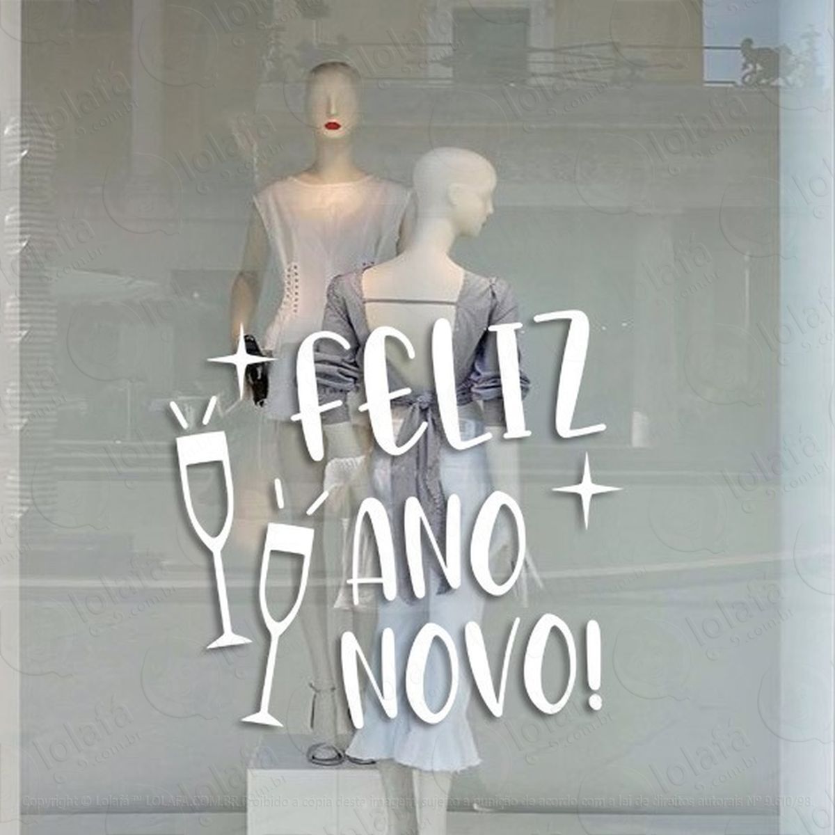 adesivo decorativo vitrine feliz ano novo taças mod:2070