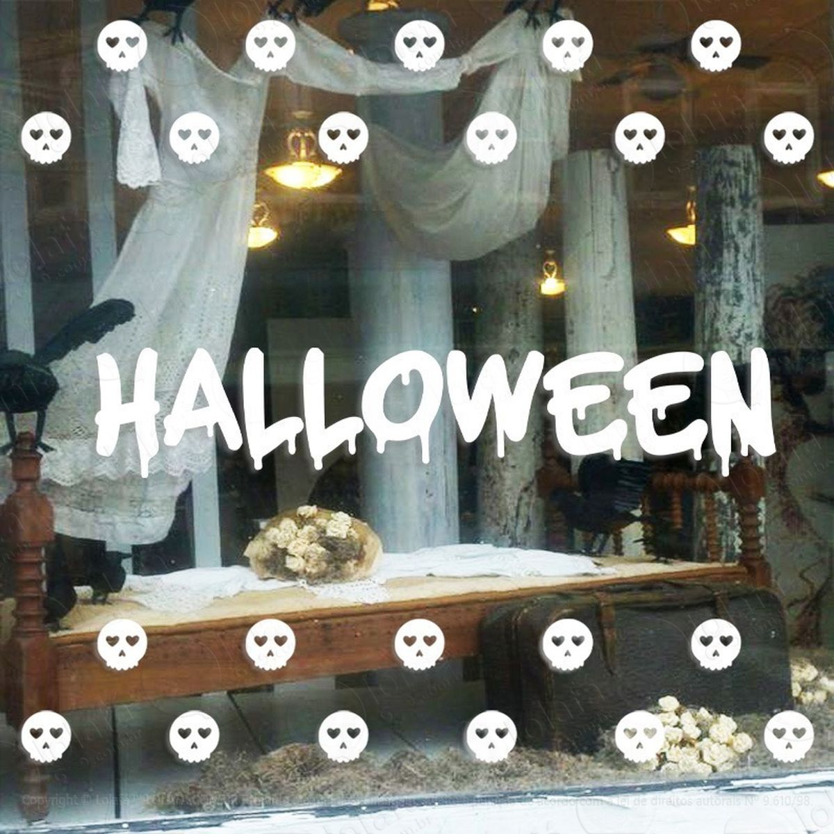adesivo decorativo vitrine caveiras halloween mod:2110