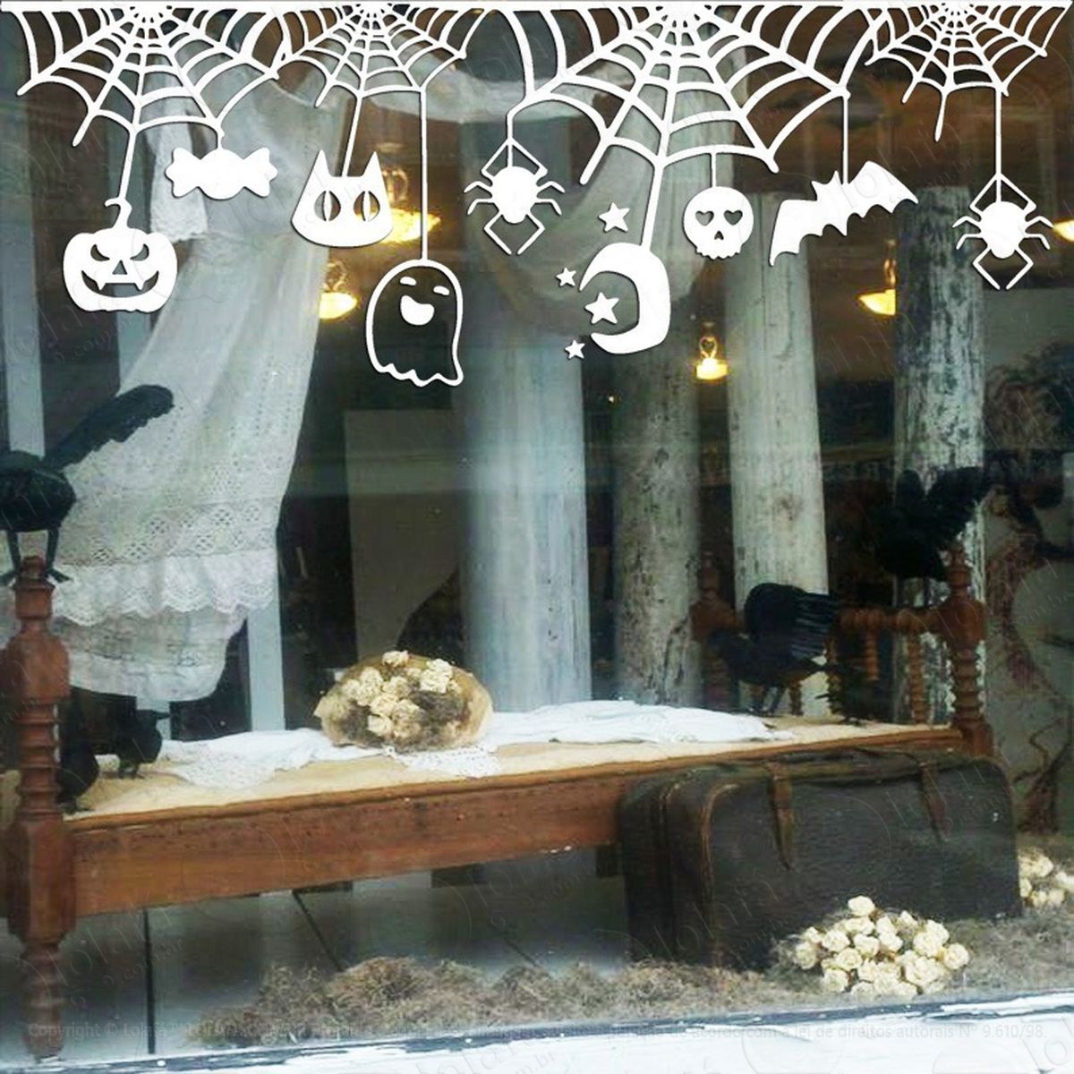 adesivo decorativo vitrine teia enfeites halloween mod:2130