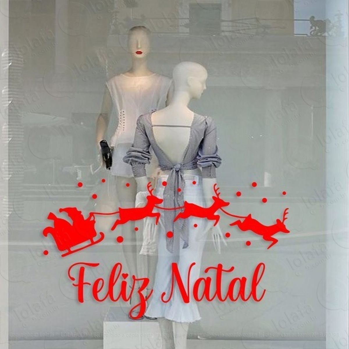 adesivo decorativo vitrine feliz natal trenó mod:2173