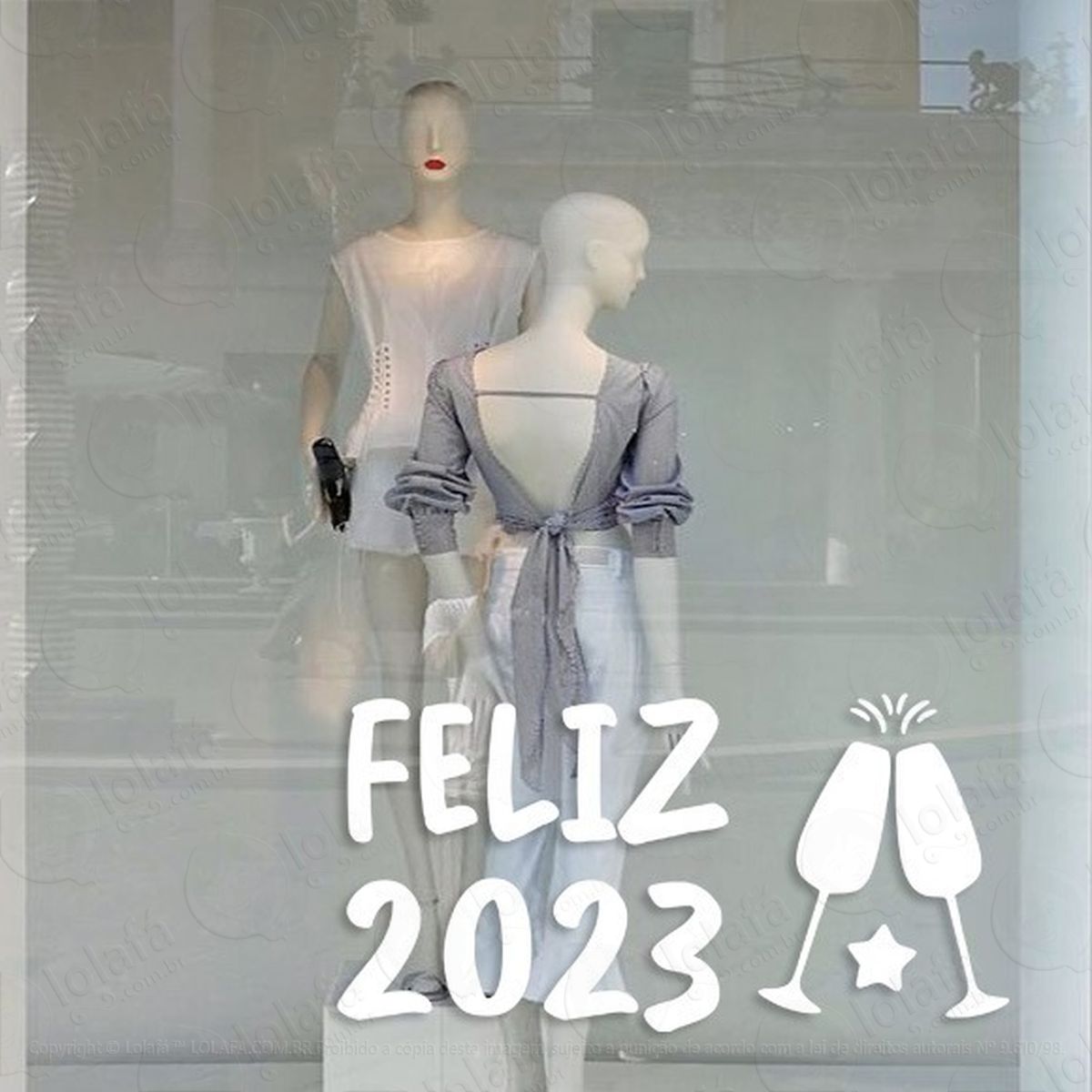 adesivo decorativo vitrine feliz ano novo taças mod:2175