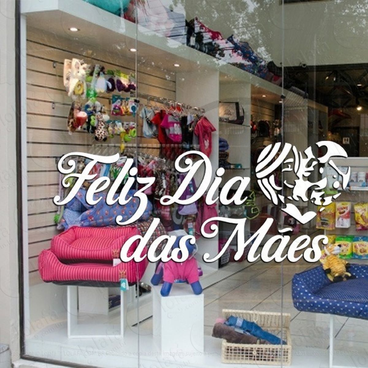 adesivo decorativo vitrine feliz dia das mães pet shop mod:2210