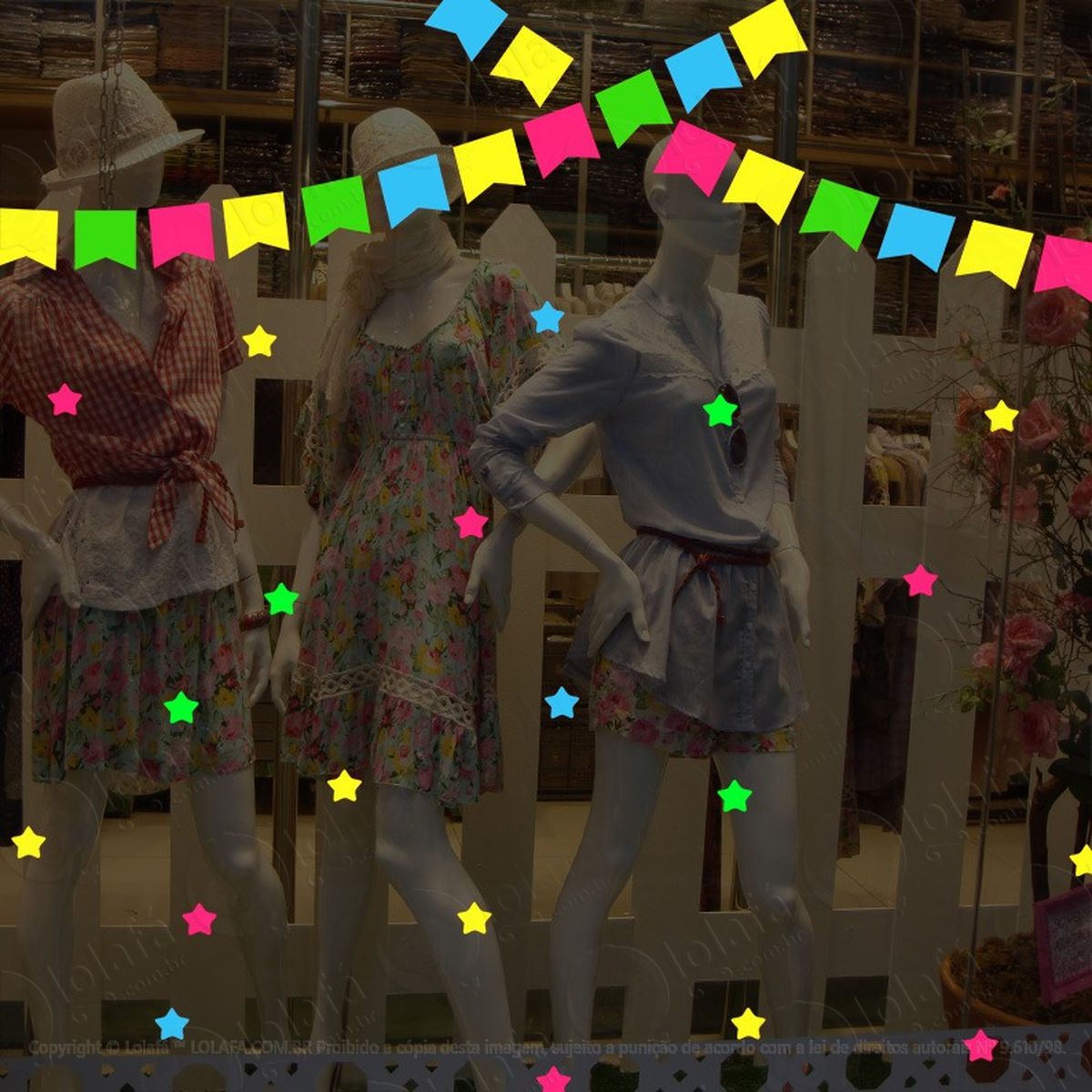 Adesivo De Vitrine Arraiá Festa Junina Bandeiras Estrelas Mod:2214