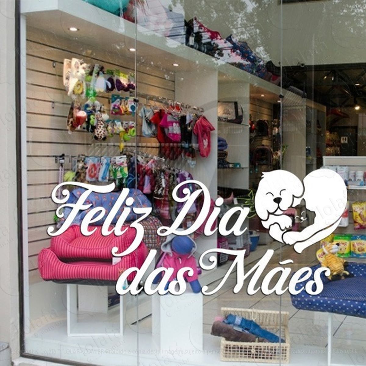 adesivo vitrine feliz dia das mães pet shop cão e gato mod:2218
