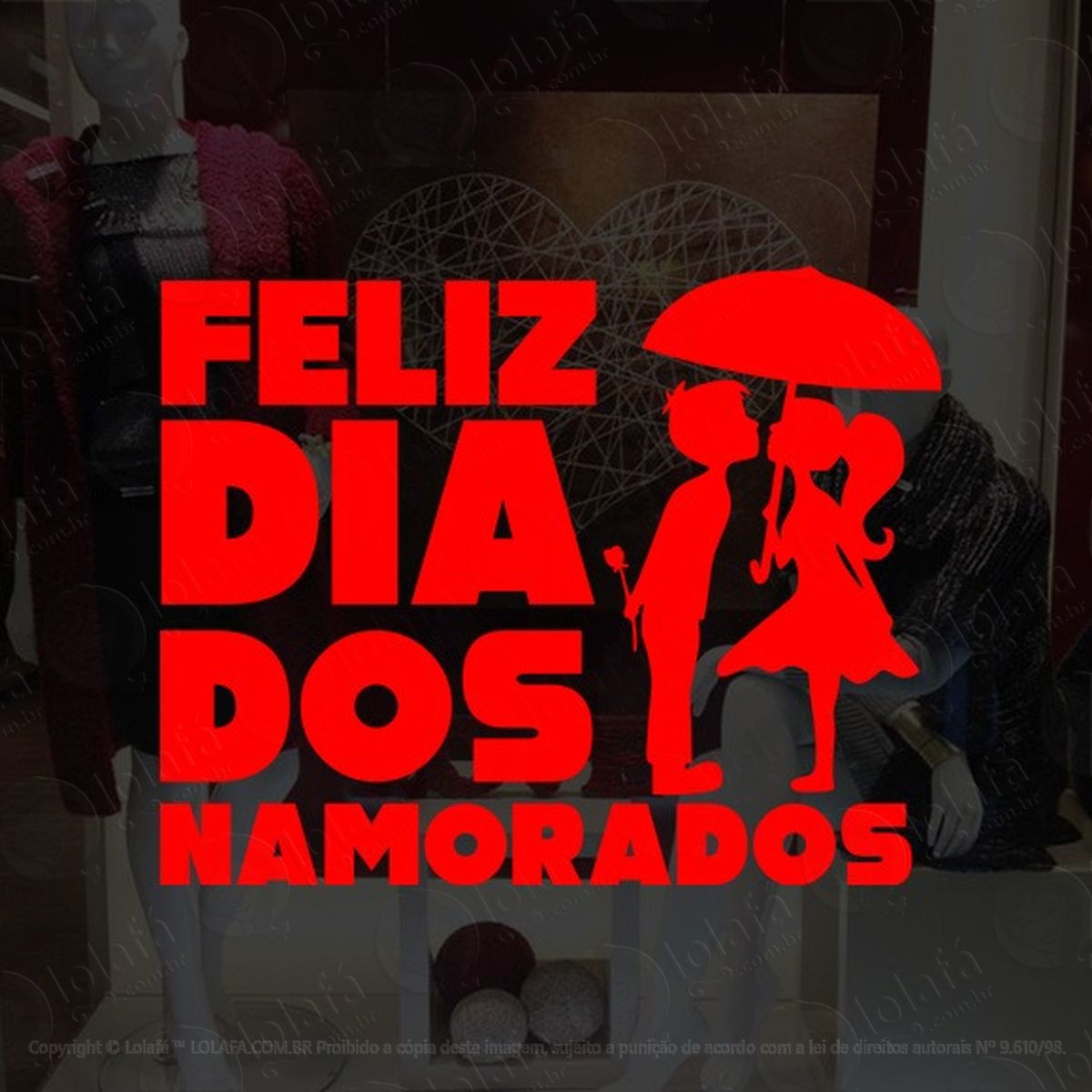 adesivo vitrine feliz dia dos namorados casal guarda chuva mod:2219
