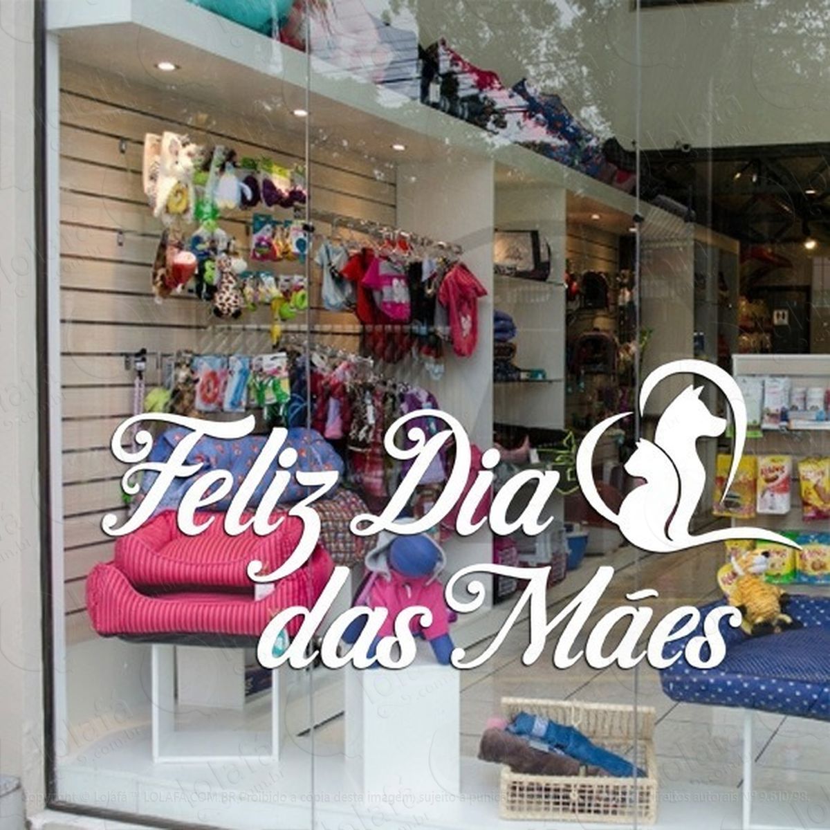 adesivo vitrine dia das mães pet shop cão e gato silhueta mod:2221