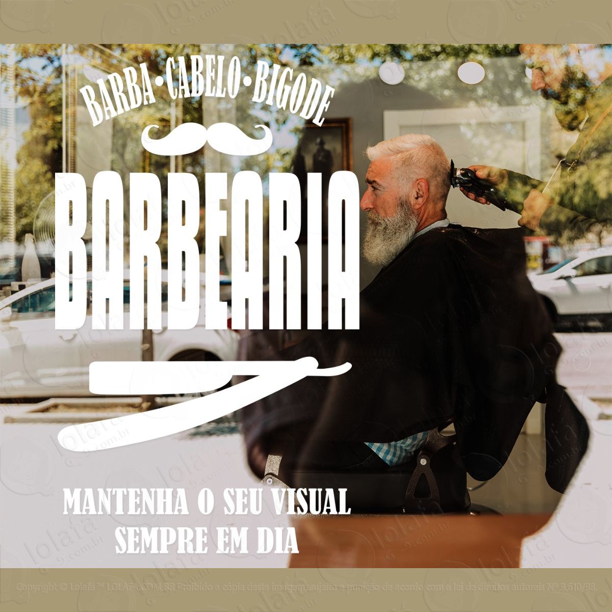 adesivo barbearia vitrine cabelo barba fachada blindex mod:2807