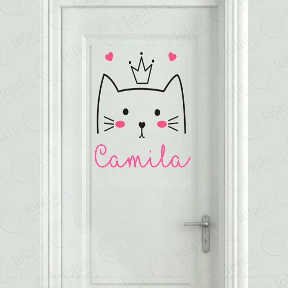 adesivo gato fofo com nome personalizado parede porta decora mod:4107