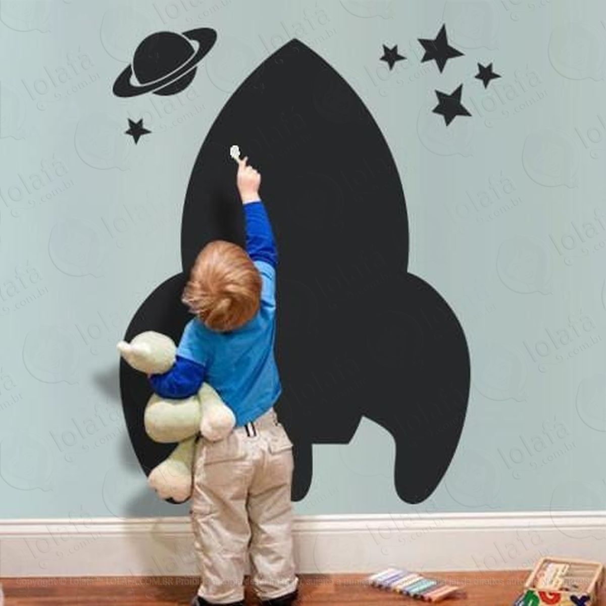adesivo de parede lousa foguete chalkboard quarto adesivos lousa mod:4212