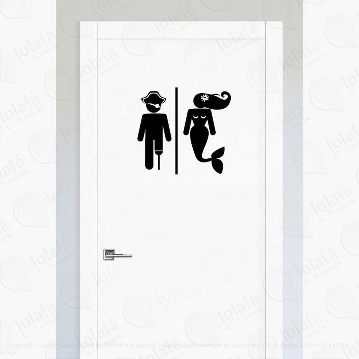 adesivo porta de banheiro toilet pirata e sereia em vinil adesivos para porta mod:4227