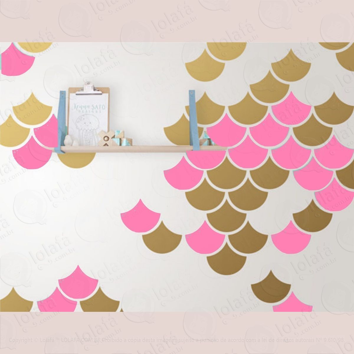 adesivo de parede escamas de sereia decoração quarto mod:4260