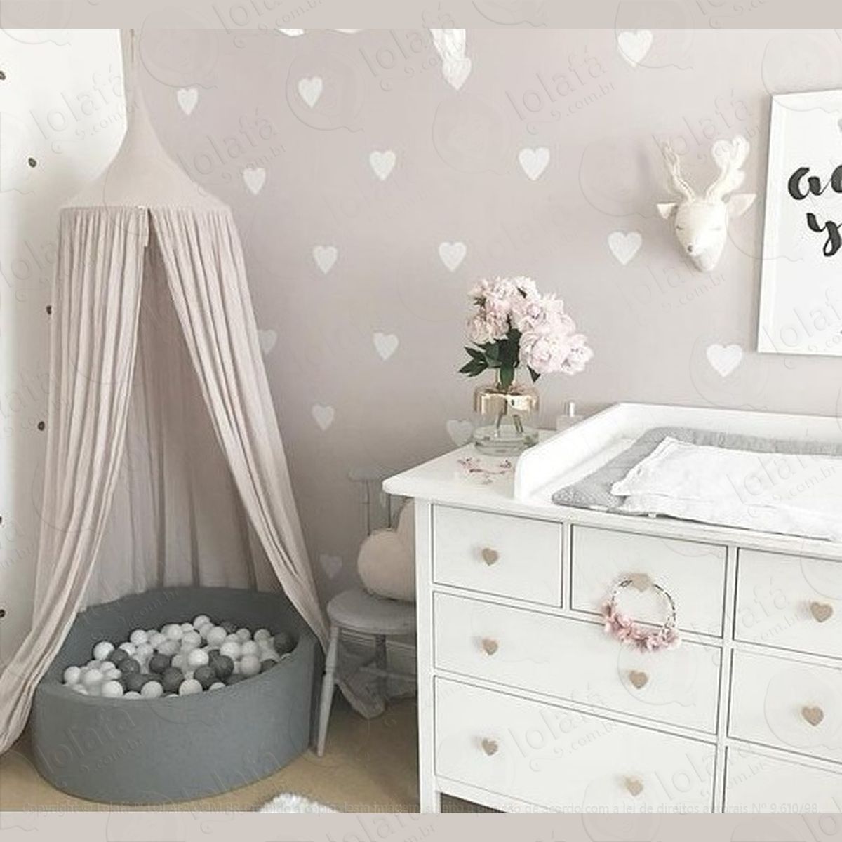 120 adesivo de parede coração decoração corações quarto bebê mod:4269