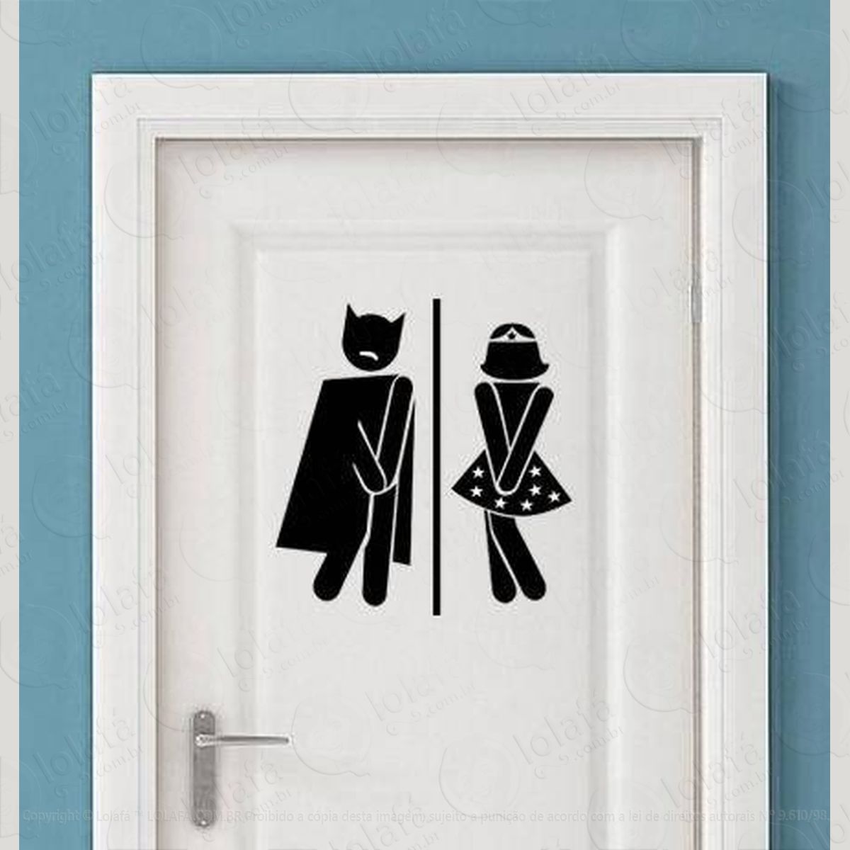 adesivo porta banheiro batman e mulher maravilha adesivos para porta mod:4276