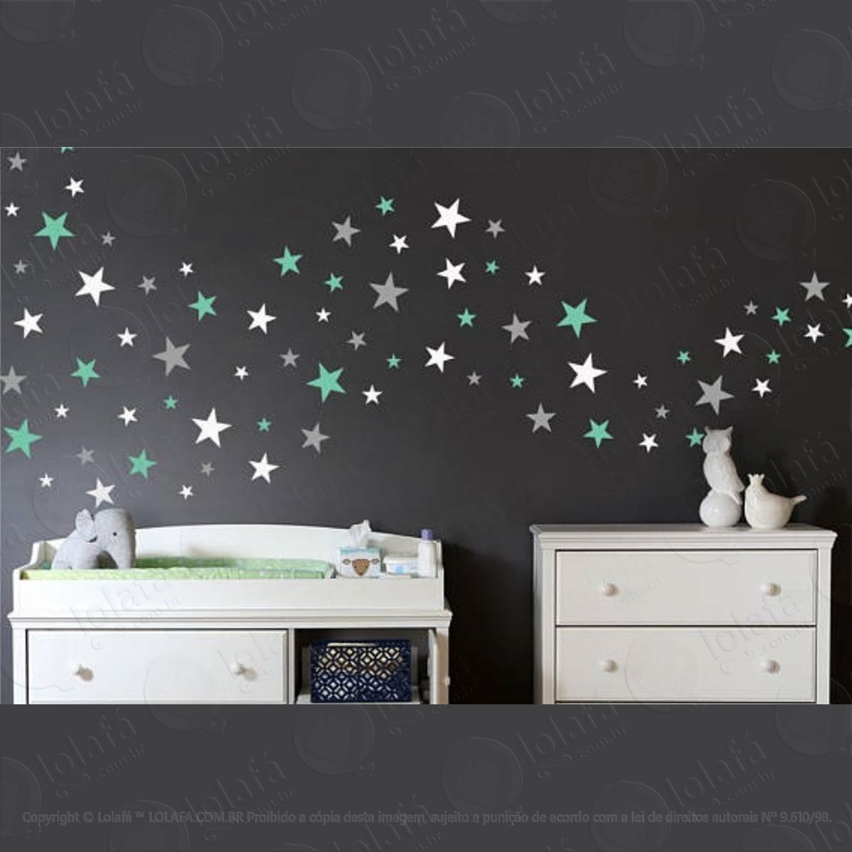 kit 120 estrelas adesivo de parede decoração quarto de bebê mod:4338