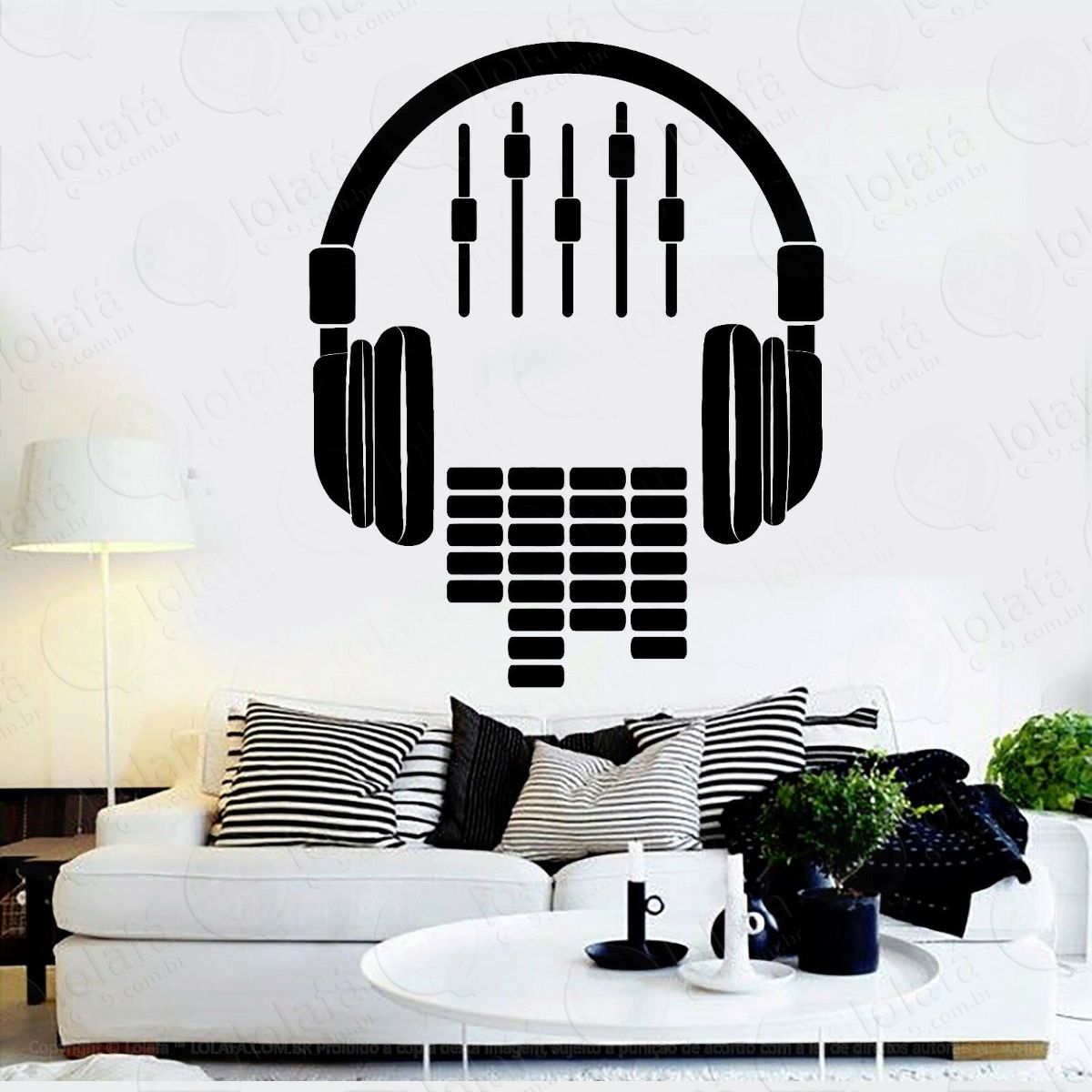 adesivo de parede música sinta a vibe headphone decoração mod:4358