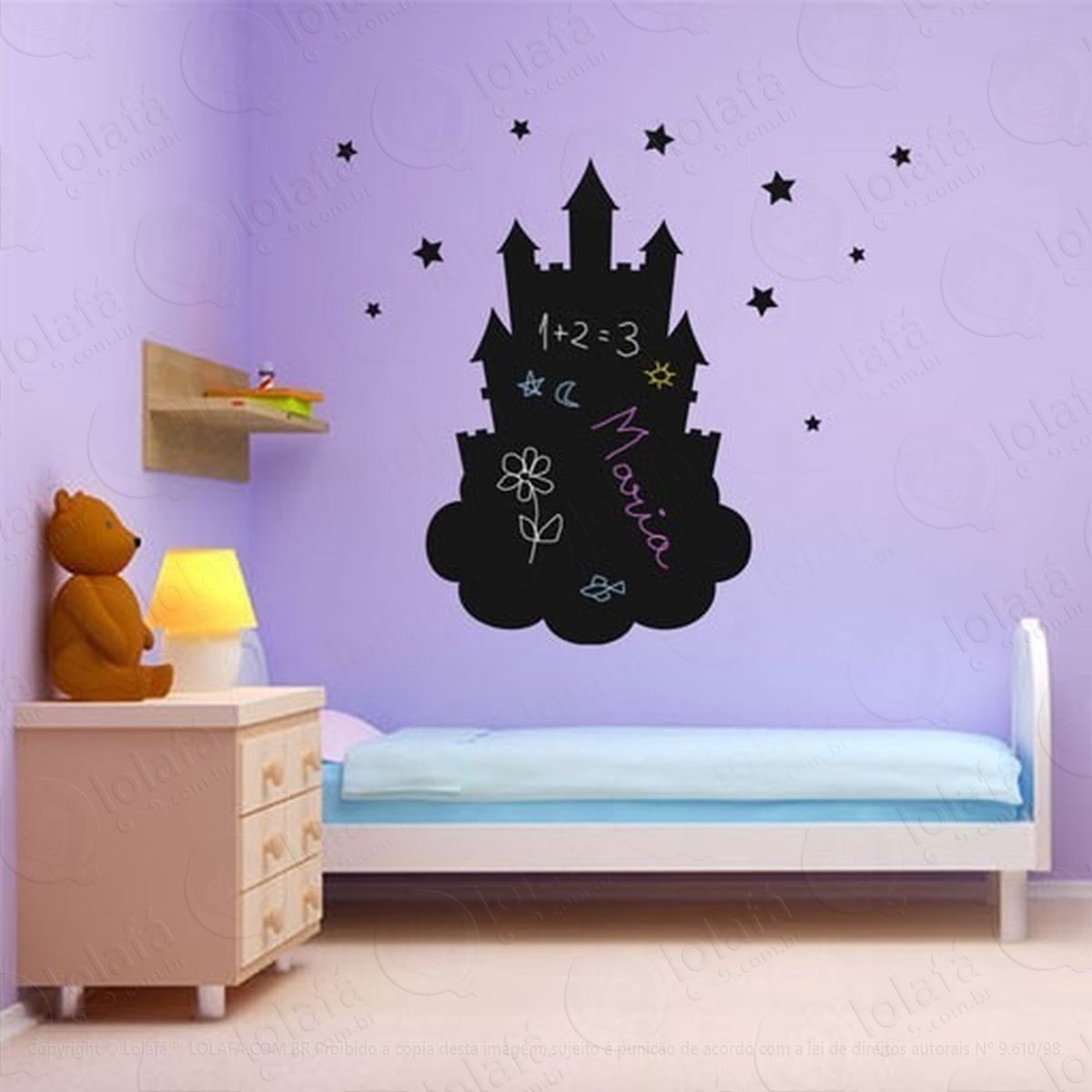 lousa adesivo castelo parede quarto decoração nuvens mod:4452
