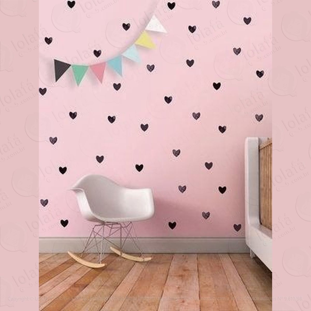 adesivo coração 7cm parede 130 unid corações quarto bebê mod:4533