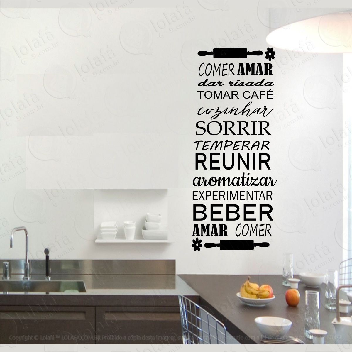Adesivo Decorativo Cozinha Comer Amar Parede Positividade Mod:4593