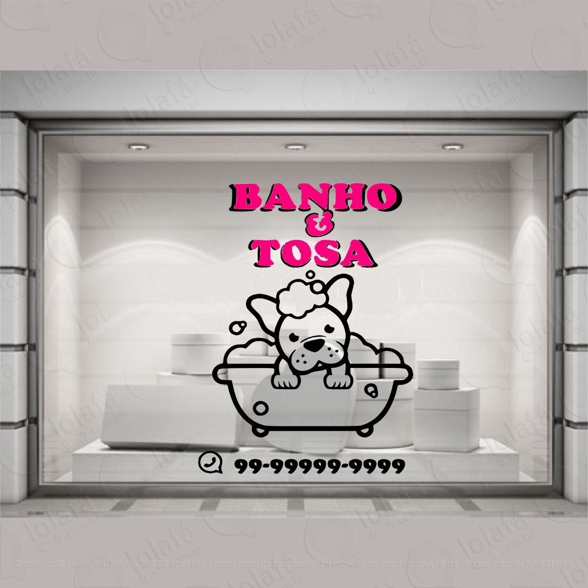 Adesivo Vitrine Banho E Tosa Pet Shop Parede Pet Shop Mod:4614