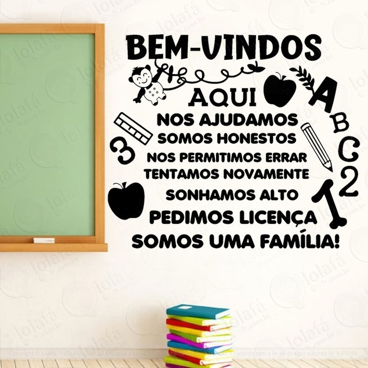 adesivo de parede frase bem vindos sala de aula escola mod:4628