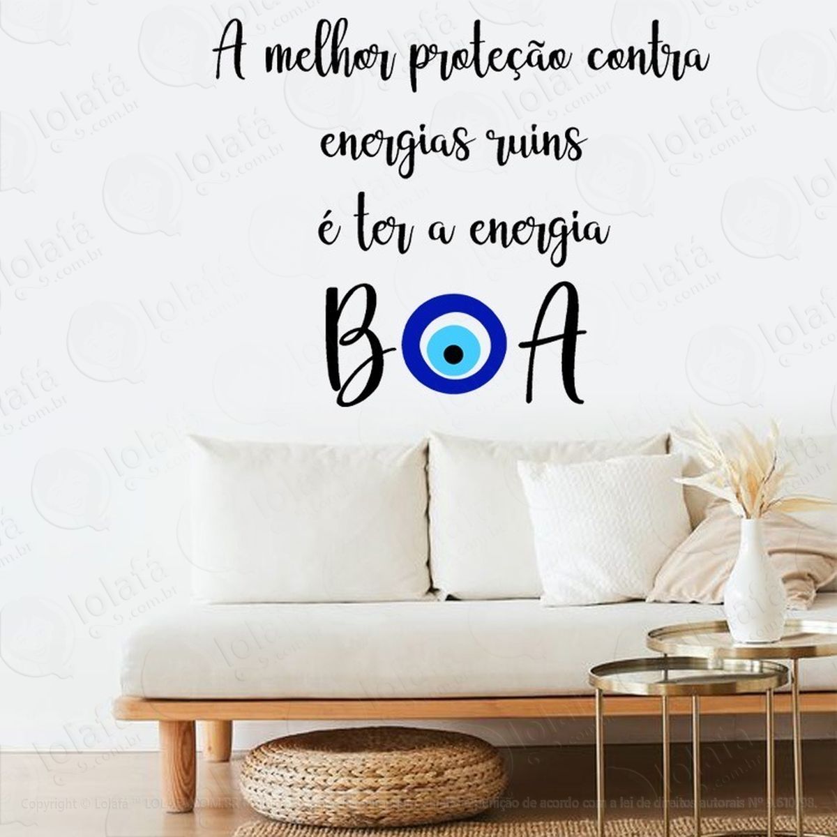 adesivo de parede frase energia boa olho grego mod:4659