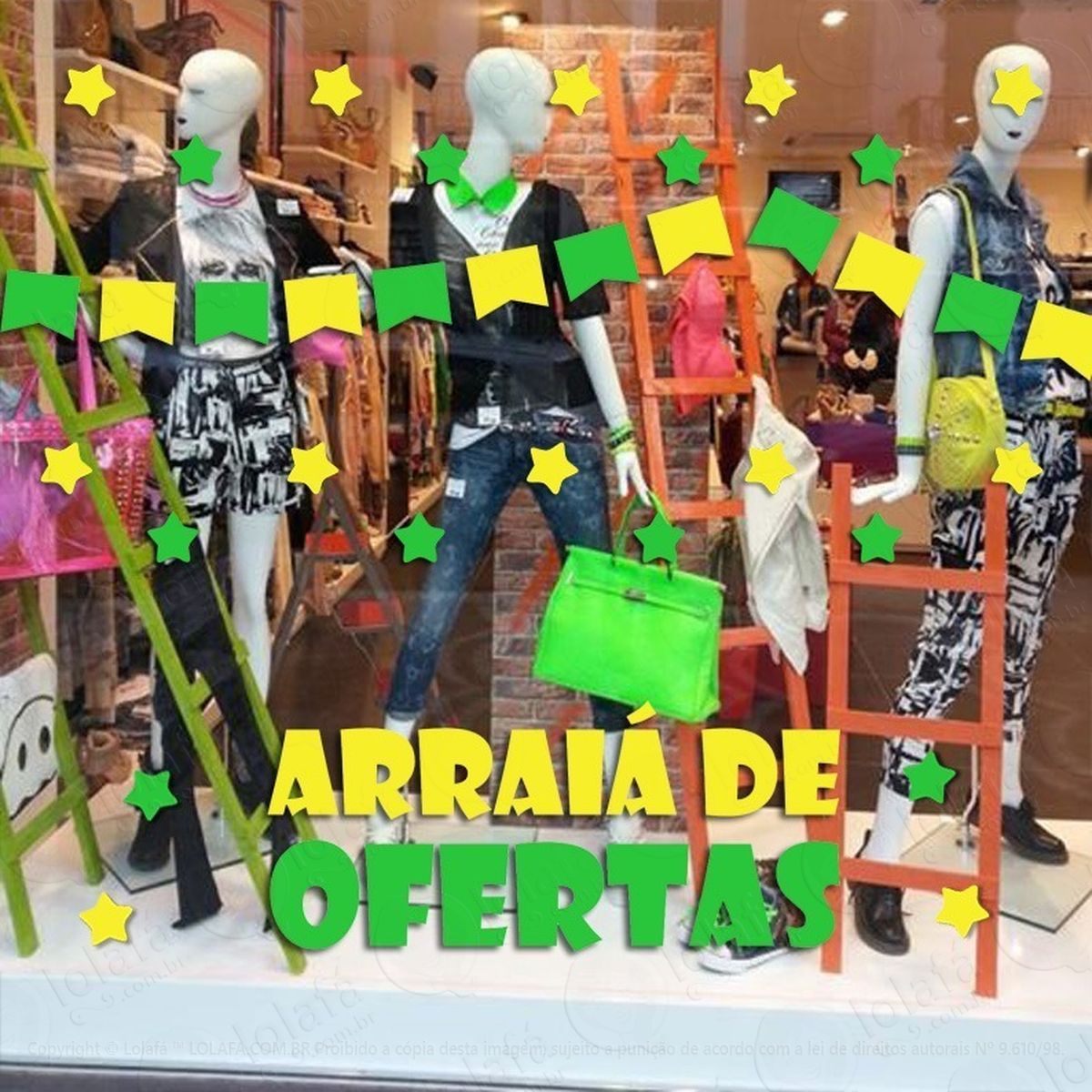 Adesivo Decorativo Vitrine Arraiá De Ofertas Bandeiras Mod:4660