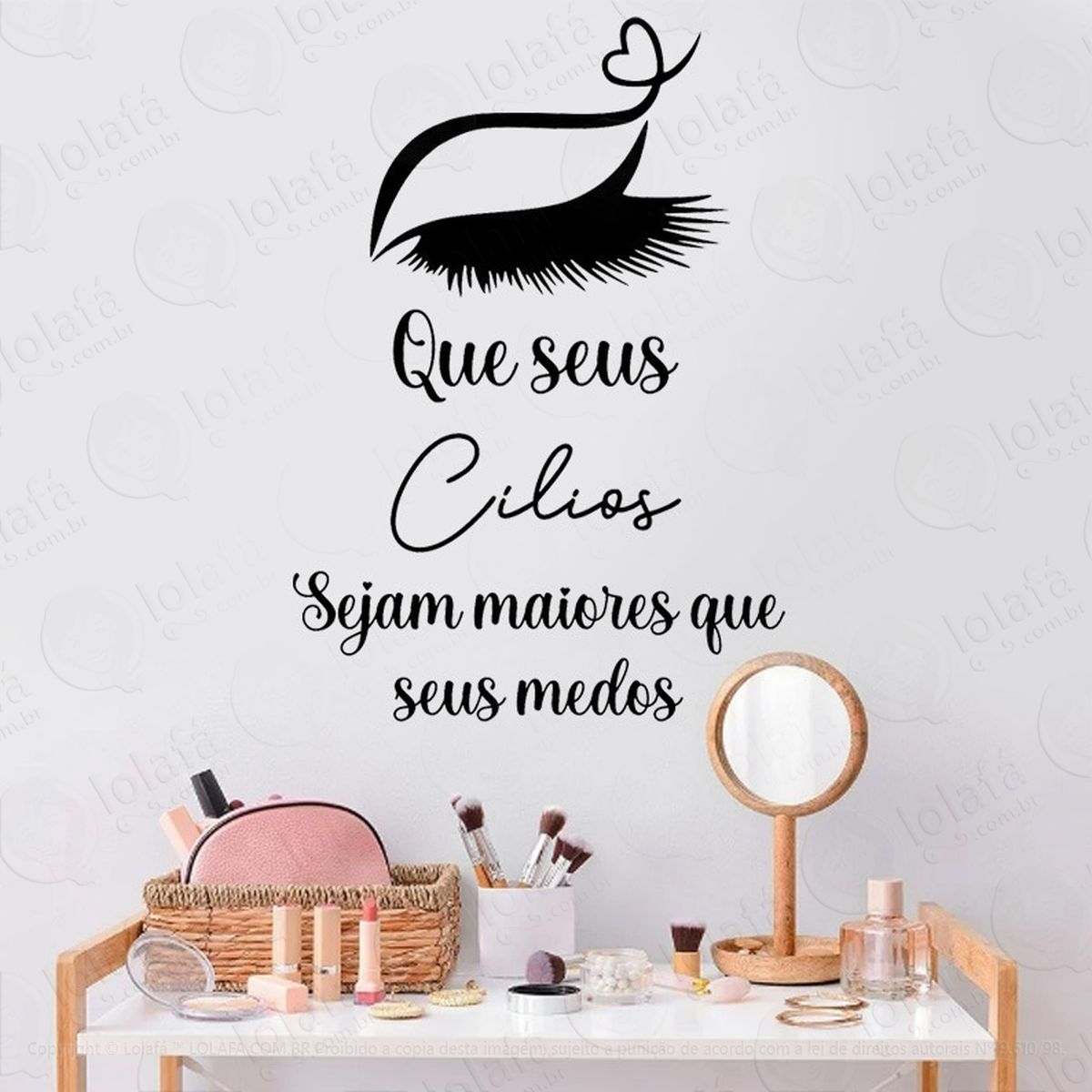 Adesivo De Parede Salão Studio Cílios Maiores Que Seus Medos Mod:4666
