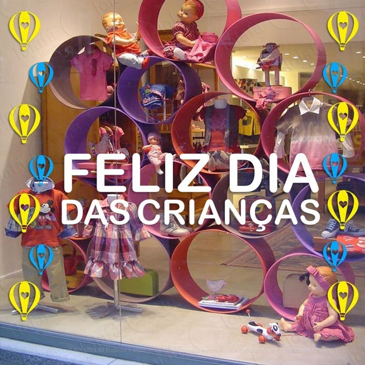 adesivo decorativo vitrine feliz dia das crianças balão mod:4682
