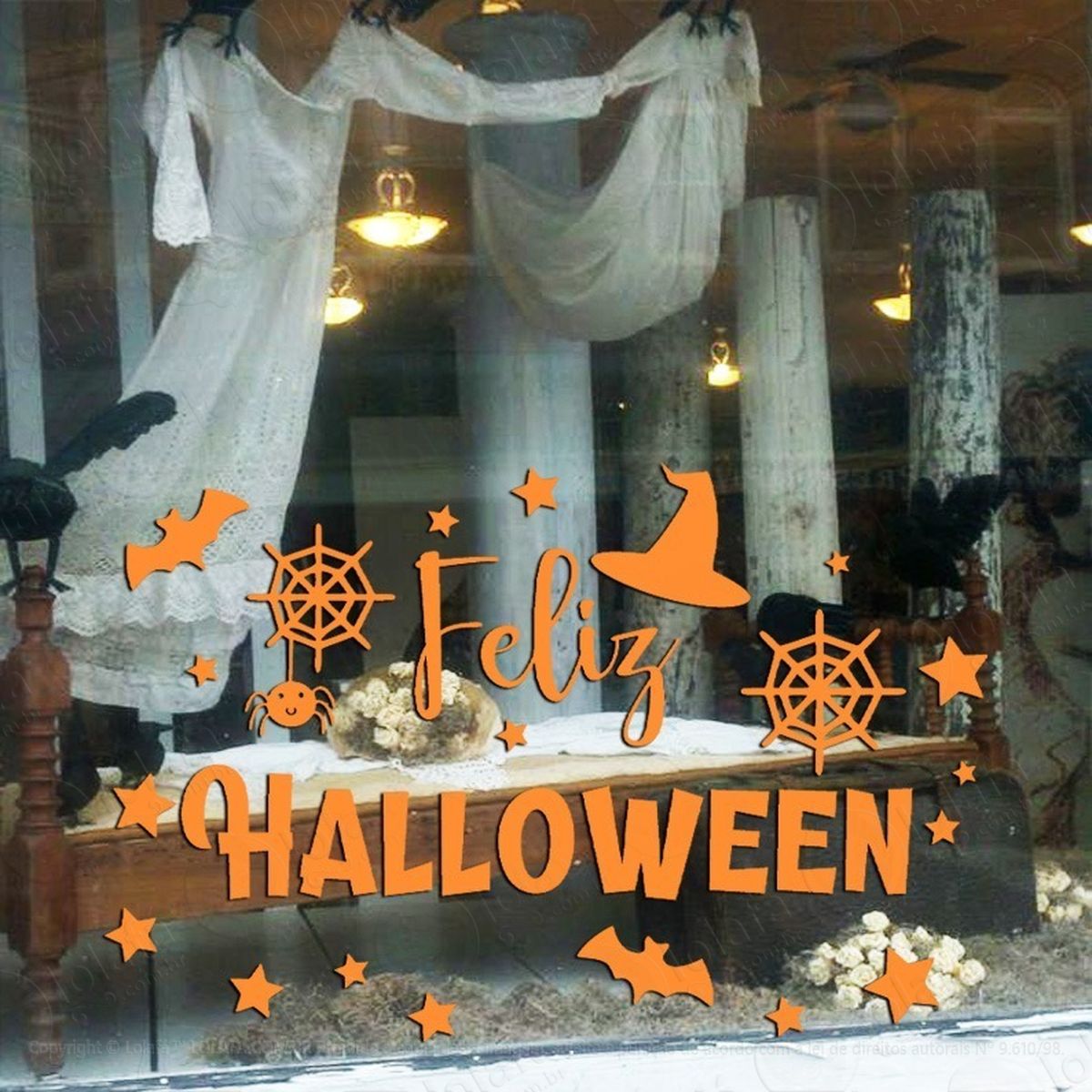 Adesivo Decoração Vitrine Feliz Halloween Enfeites Mod:4687